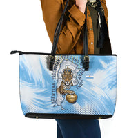 Argentina Football Land Of Champions Leather Tote Bag Halftone Dot Jaguar Mascot National Map