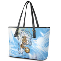 Argentina Football Land Of Champions Leather Tote Bag Halftone Dot Jaguar Mascot National Map