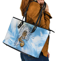 Argentina Football Land Of Champions Leather Tote Bag Halftone Dot Jaguar Mascot National Map