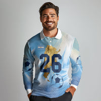 Argentina Football Land Of Champions Long Sleeve Polo Shirt Halftone Dot Jaguar Mascot National Map