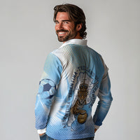 Argentina Football Land Of Champions Long Sleeve Polo Shirt Halftone Dot Jaguar Mascot National Map