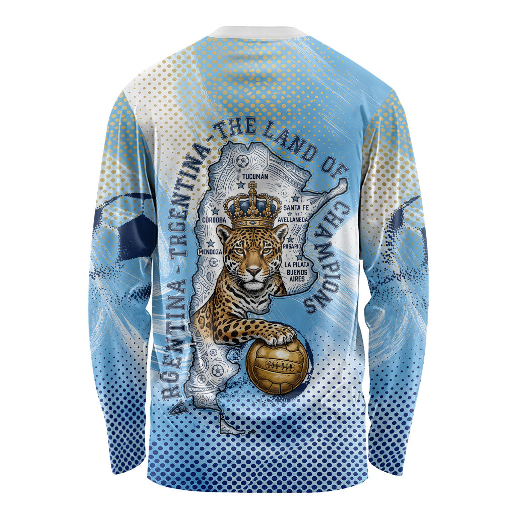 Argentina Football Land Of Champions Long Sleeve Shirt Halftone Dot Jaguar Mascot National Map