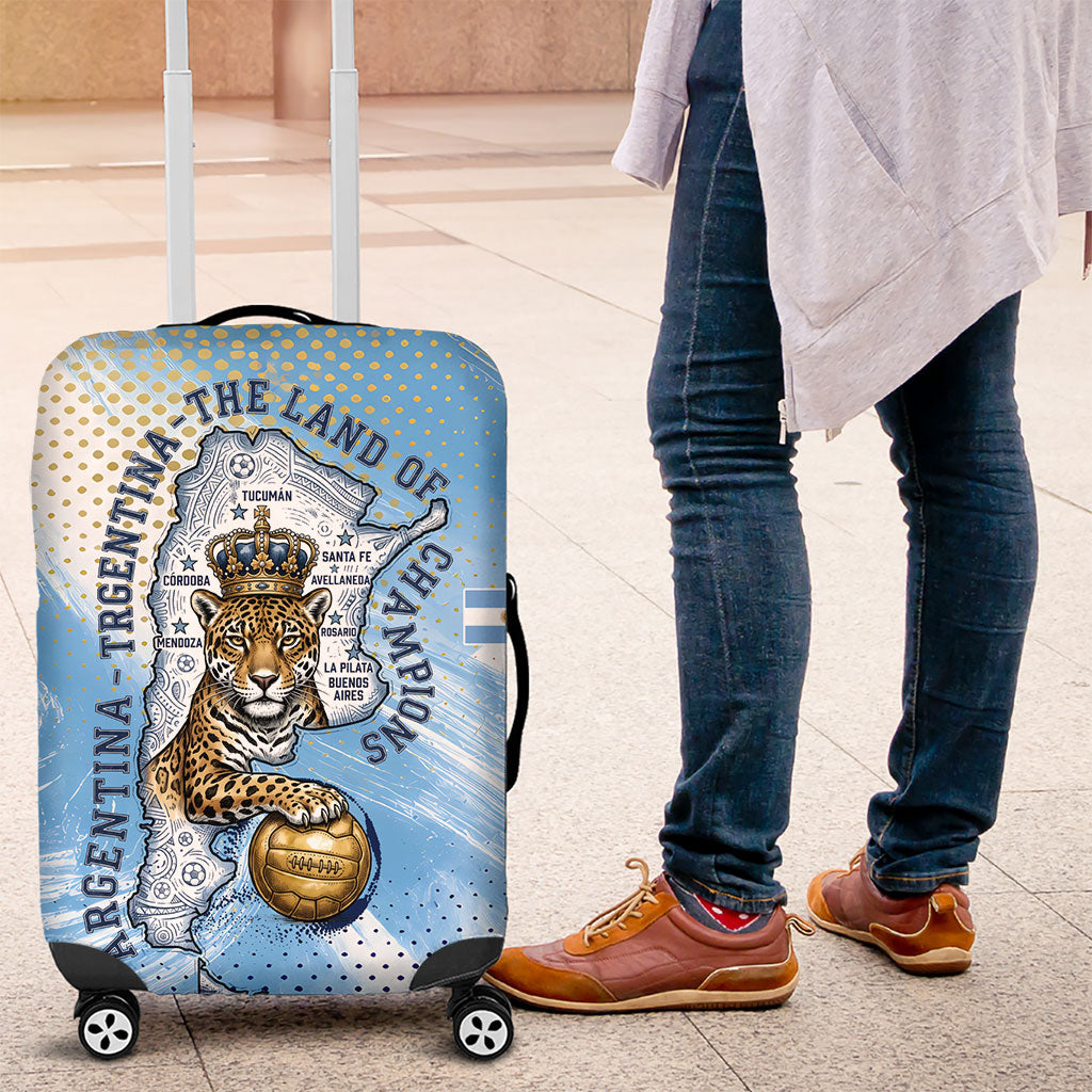Argentina Football Land Of Champions Luggage Cover Halftone Dot Jaguar Mascot National Map