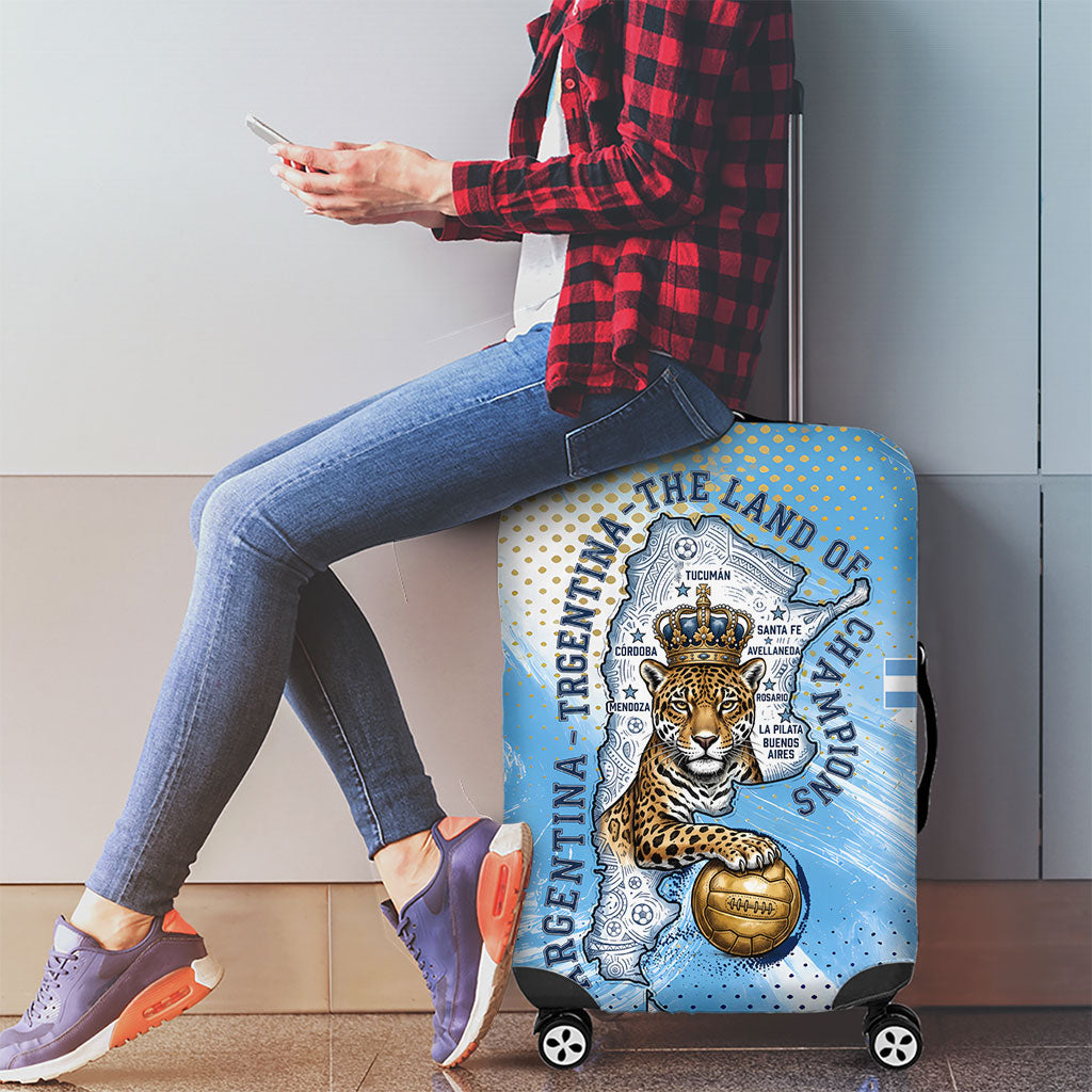 Argentina Football Land Of Champions Luggage Cover Halftone Dot Jaguar Mascot National Map