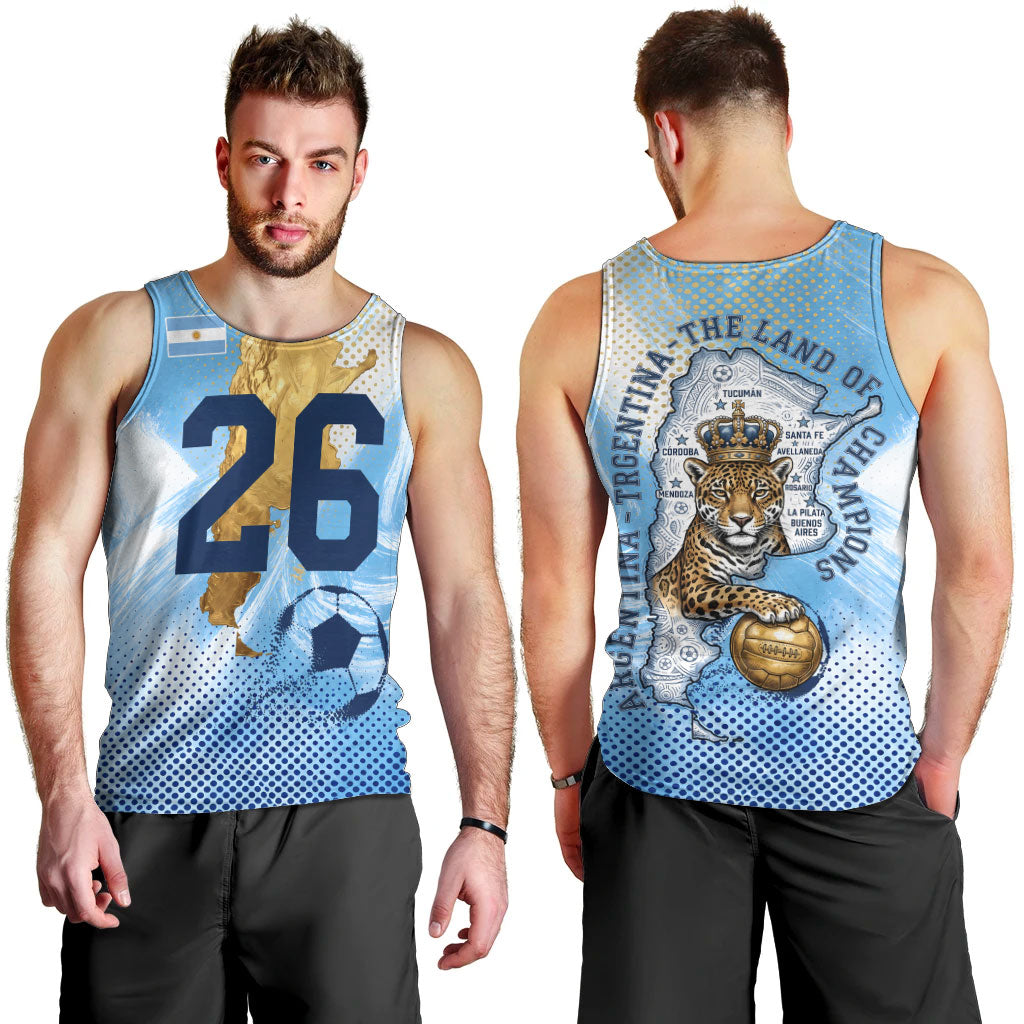 Argentina Football Land Of Champions Men Tank Top Halftone Dot Jaguar Mascot National Map