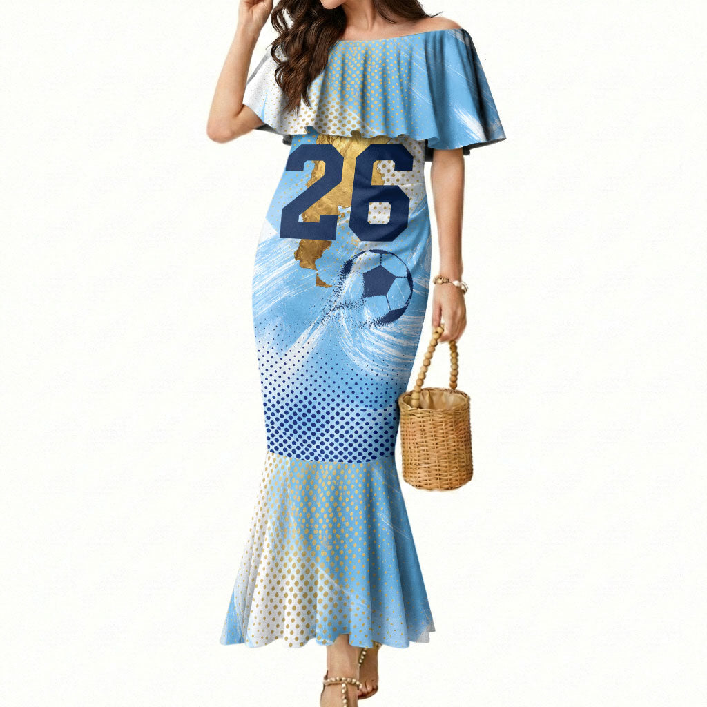 Argentina Football Land Of Champions Mermaid Dress Halftone Dot Jaguar Mascot National Map