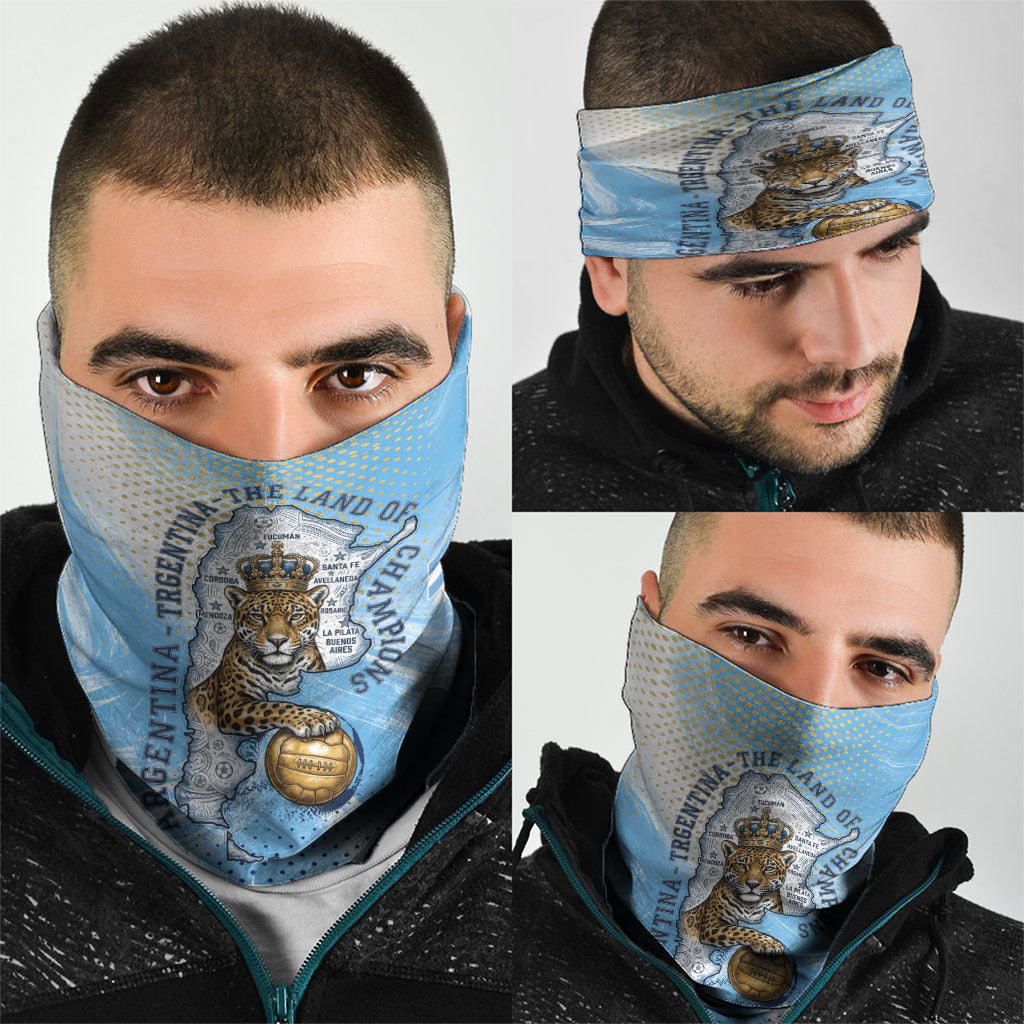 Argentina Football Land Of Champions Neck Gaiter Halftone Dot Jaguar Mascot National Map