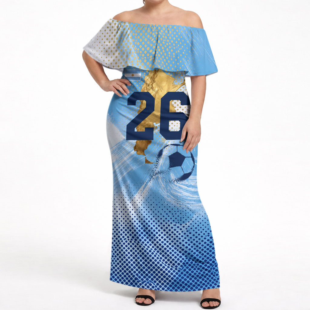 Argentina Football Land Of Champions Off Shoulder Maxi Dress Halftone Dot Jaguar Mascot National Map