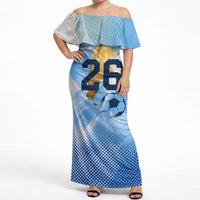 Argentina Football Land Of Champions Off Shoulder Maxi Dress Halftone Dot Jaguar Mascot National Map