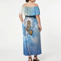 Argentina Football Land Of Champions Off Shoulder Maxi Dress Halftone Dot Jaguar Mascot National Map
