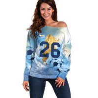 Argentina Football Land Of Champions Off Shoulder Sweater Halftone Dot Jaguar Mascot National Map