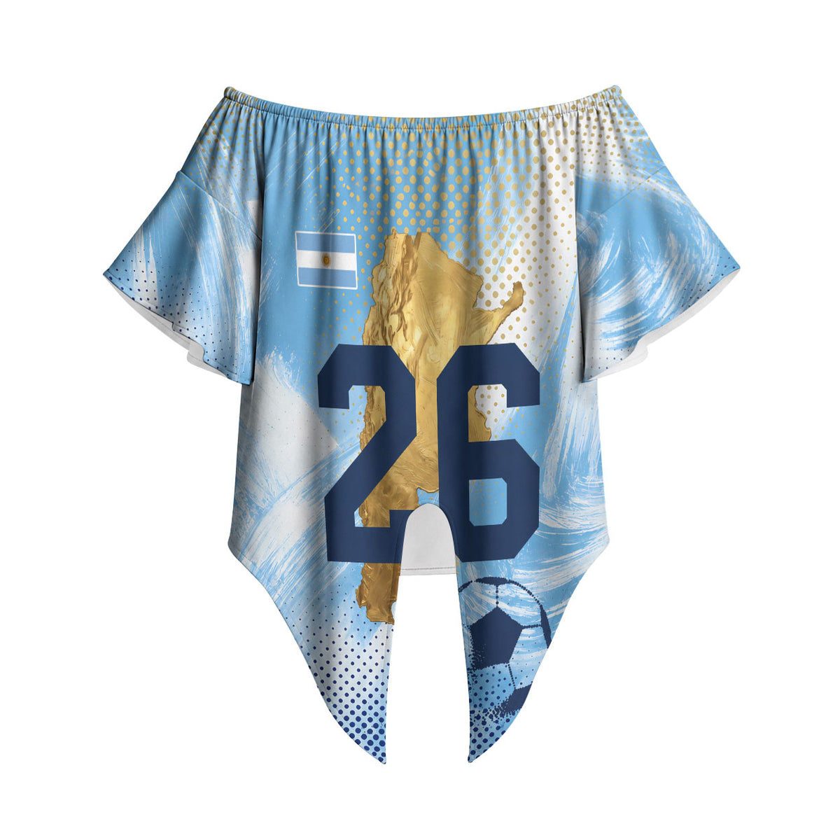 Argentina Football Land Of Champions Off Shoulder Wrap Waist Top Halftone Dot Jaguar Mascot National Map