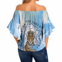 Argentina Football Land Of Champions Off Shoulder Wrap Waist Top Halftone Dot Jaguar Mascot National Map