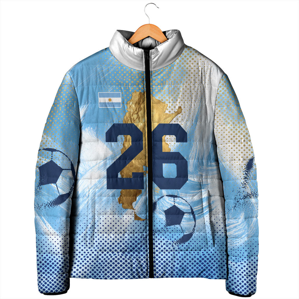 Argentina Football Land Of Champions Padded Jacket Halftone Dot Jaguar Mascot National Map