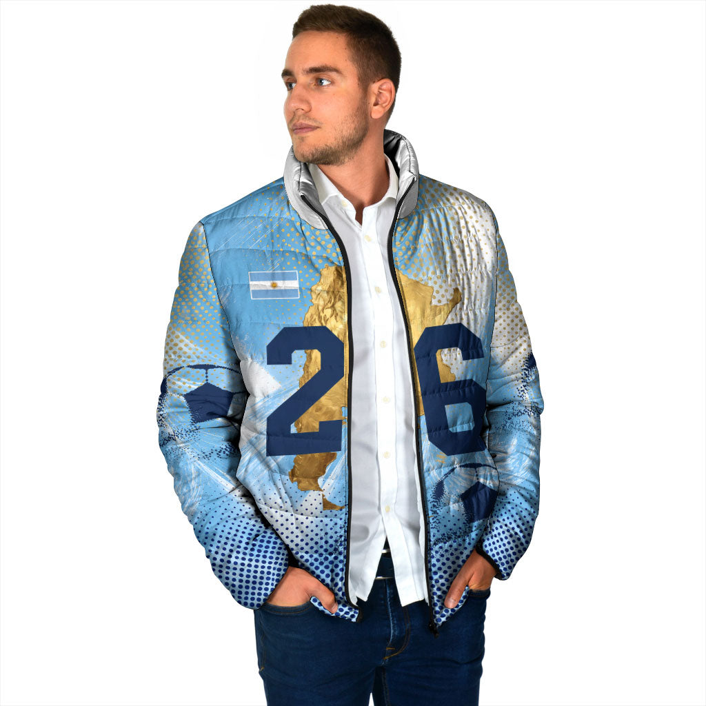 Argentina Football Land Of Champions Padded Jacket Halftone Dot Jaguar Mascot National Map