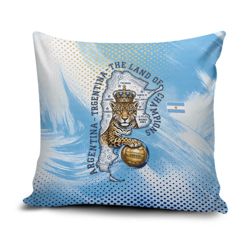 Argentina Football Land Of Champions Pillow Cover Halftone Dot Jaguar Mascot National Map