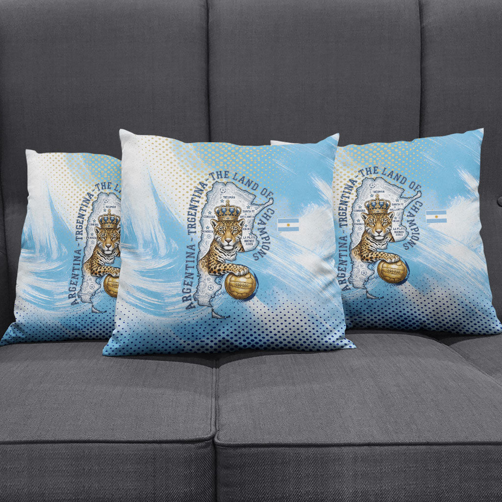 Argentina Football Land Of Champions Pillow Cover Halftone Dot Jaguar Mascot National Map