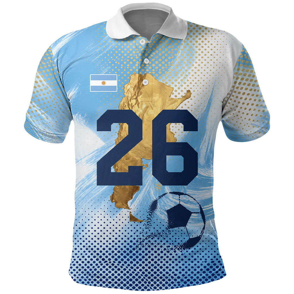 Argentina Football Land Of Champions Polo Shirt Halftone Dot Jaguar Mascot National Map