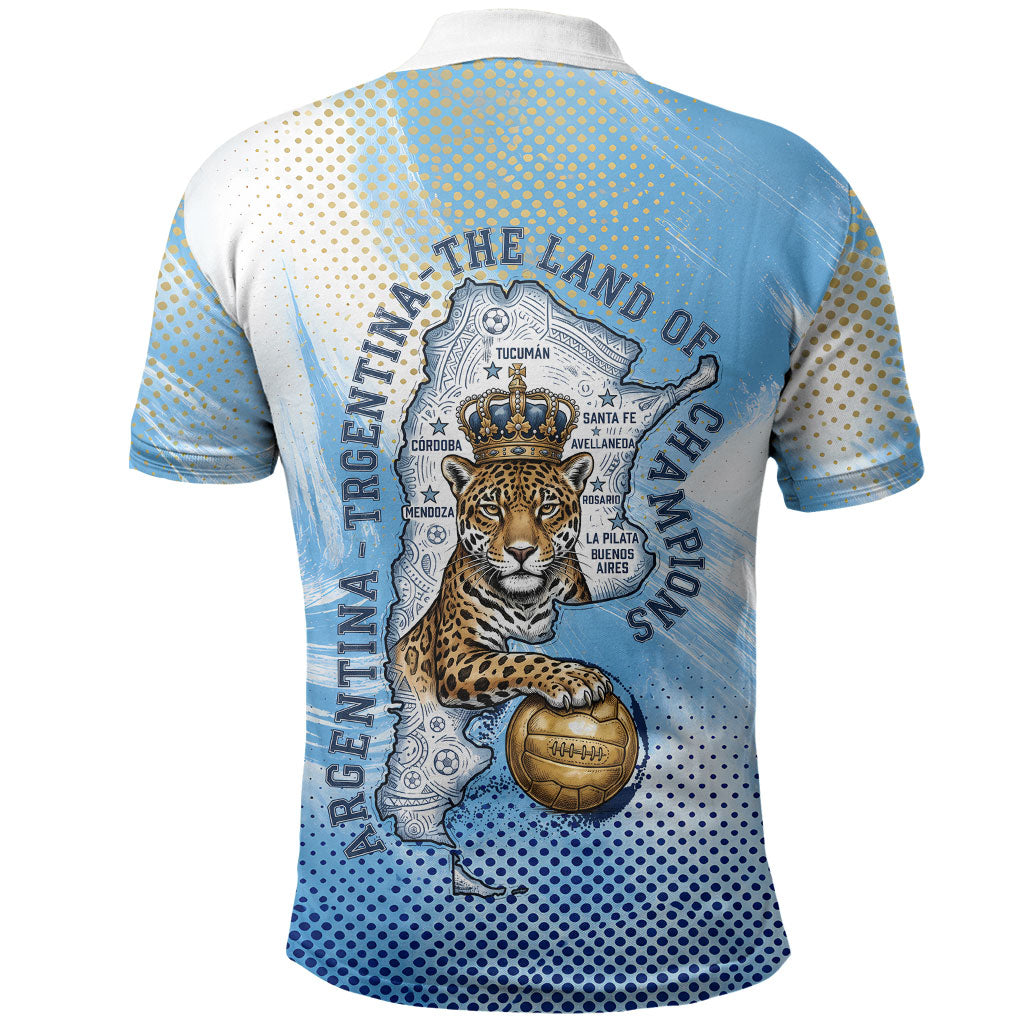Argentina Football Land Of Champions Polo Shirt Halftone Dot Jaguar Mascot National Map