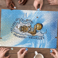 Argentina Football Land Of Champions Puzzle Halftone Dot Jaguar Mascot National Map