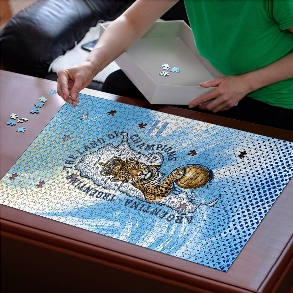 Argentina Football Land Of Champions Puzzle Halftone Dot Jaguar Mascot National Map