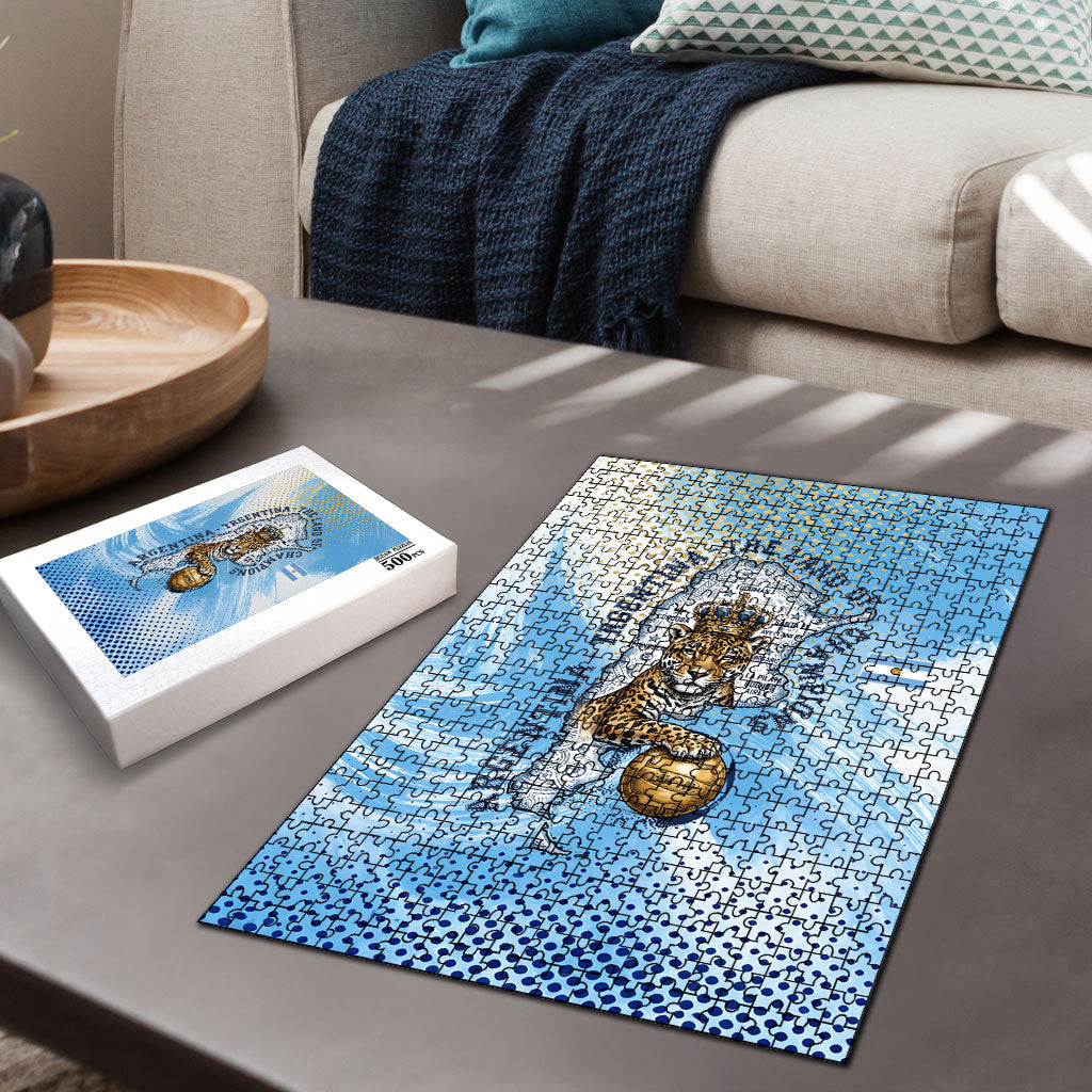 Argentina Football Land Of Champions Puzzle Halftone Dot Jaguar Mascot National Map