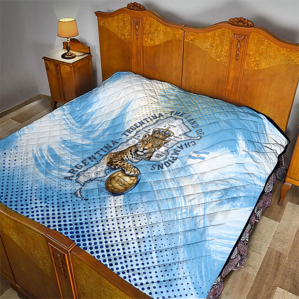 Argentina Football Land Of Champions Quilt Halftone Dot Jaguar Mascot National Map
