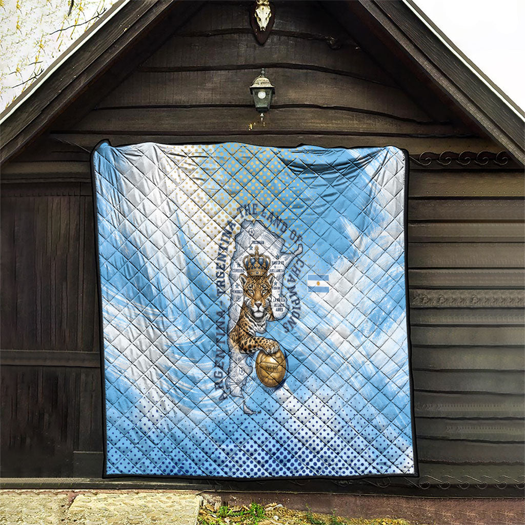 Argentina Football Land Of Champions Quilt Halftone Dot Jaguar Mascot National Map