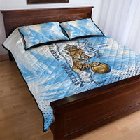 Argentina Football Land Of Champions Quilt Bed Set Halftone Dot Jaguar Mascot National Map