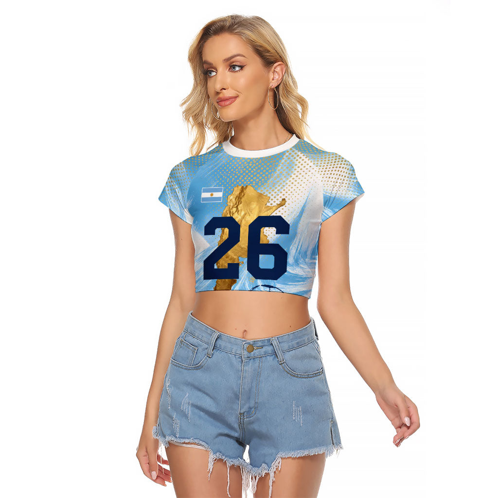 Argentina Football Land Of Champions Raglan Cropped T Shirt Halftone Dot Jaguar Mascot National Map