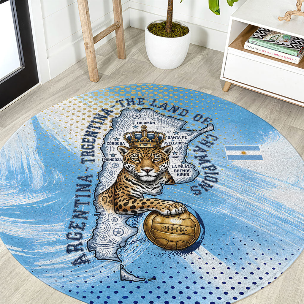Argentina Football Land Of Champions Round Carpet Halftone Dot Jaguar Mascot National Map