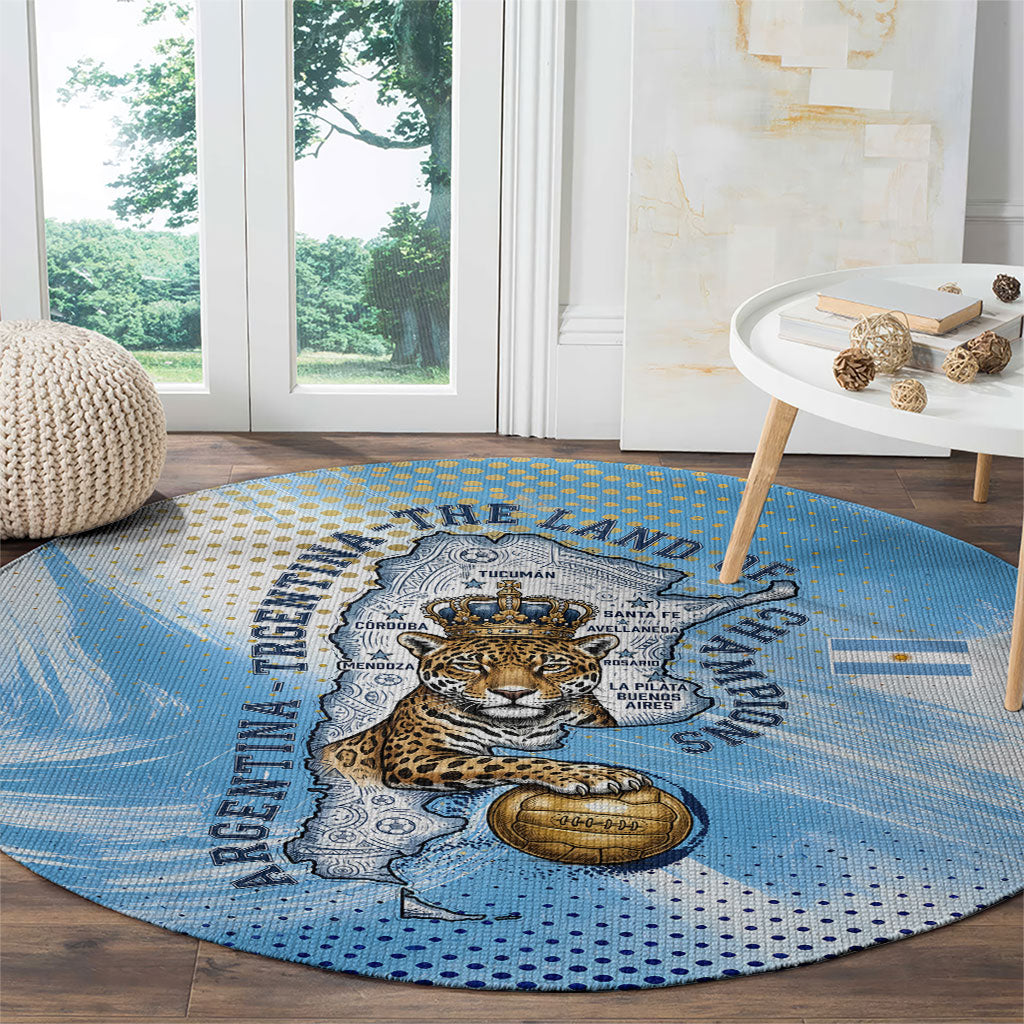 Argentina Football Land Of Champions Round Carpet Halftone Dot Jaguar Mascot National Map