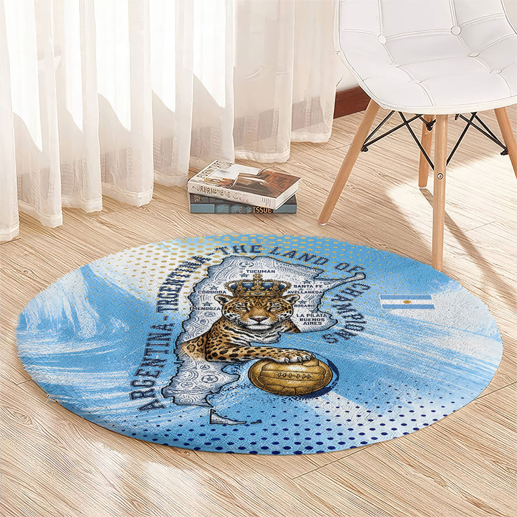 Argentina Football Land Of Champions Round Carpet Halftone Dot Jaguar Mascot National Map