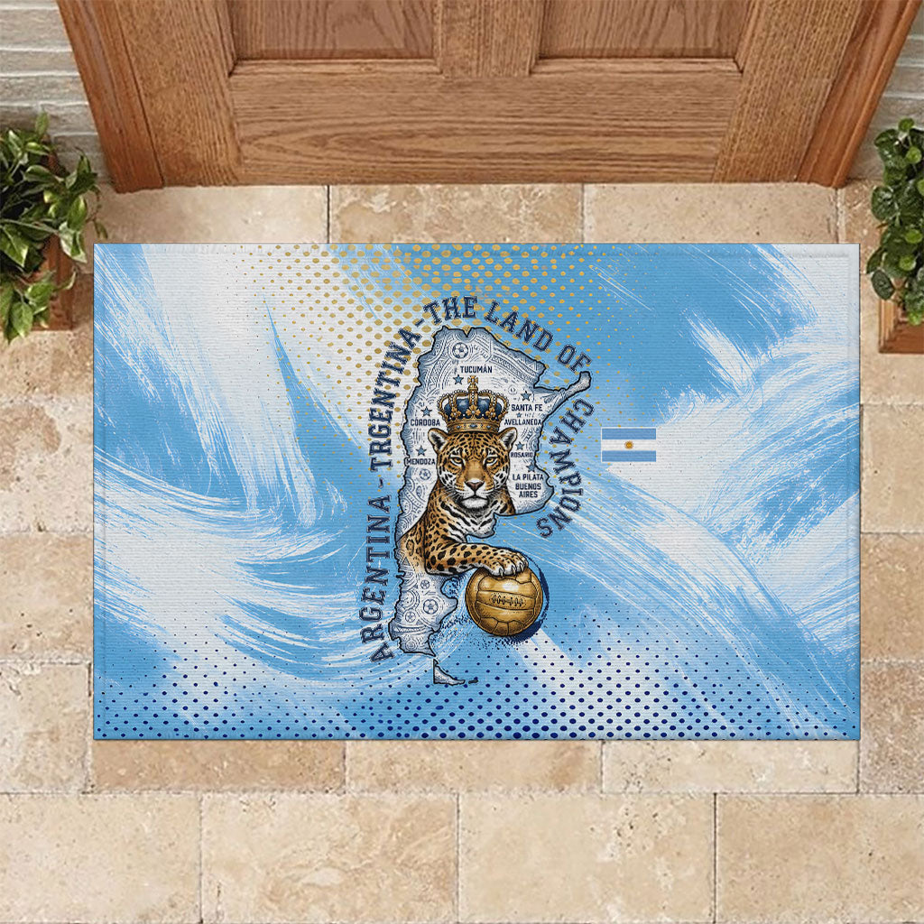 Argentina Football Land Of Champions Rubber Doormat Halftone Dot Jaguar Mascot National Map