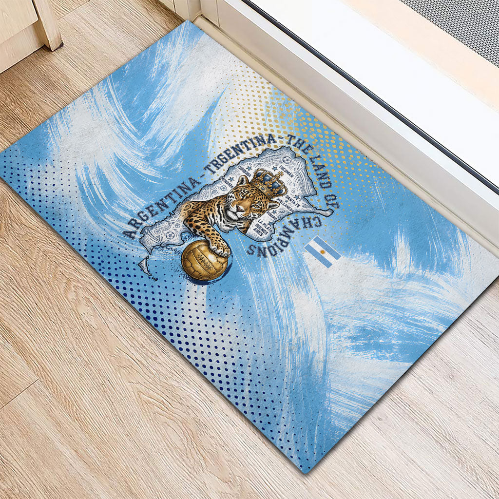 Argentina Football Land Of Champions Rubber Doormat Halftone Dot Jaguar Mascot National Map