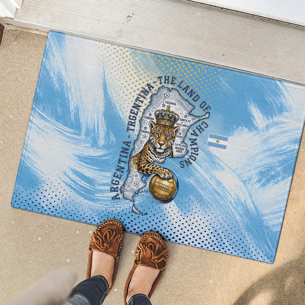Argentina Football Land Of Champions Rubber Doormat Halftone Dot Jaguar Mascot National Map