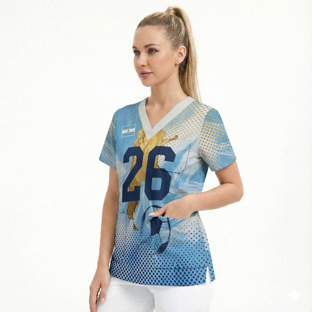 Argentina Football Land Of Champions Scrub Top Halftone Dot Jaguar Mascot National Map