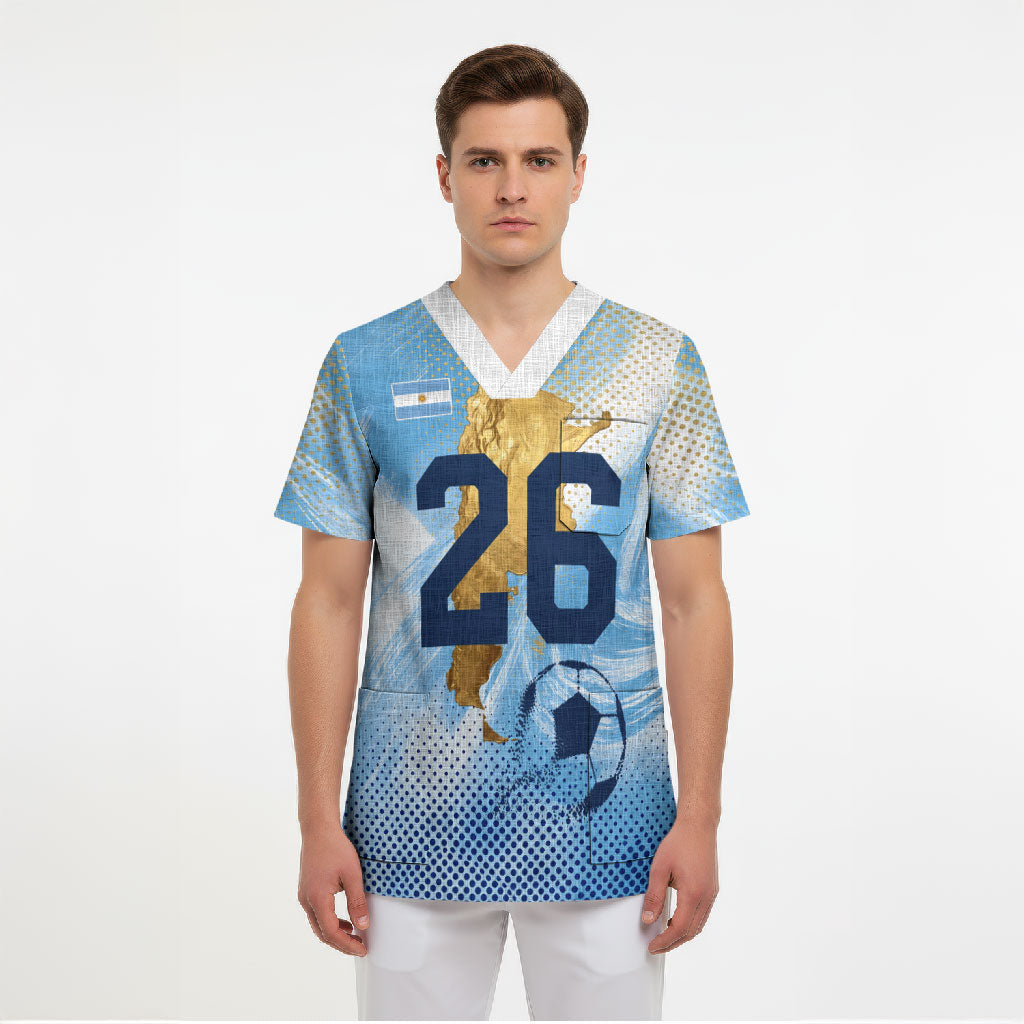 Argentina Football Land Of Champions Scrub Top Halftone Dot Jaguar Mascot National Map