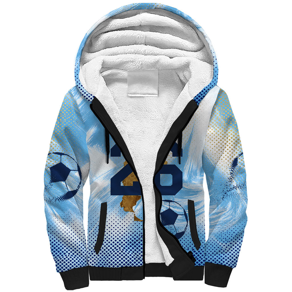 Argentina Football Land Of Champions Sherpa Hoodie Halftone Dot Jaguar Mascot National Map