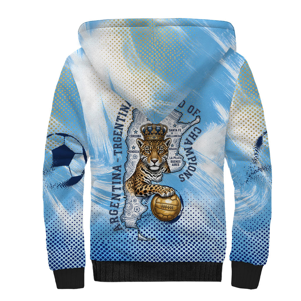 Argentina Football Land Of Champions Sherpa Hoodie Halftone Dot Jaguar Mascot National Map