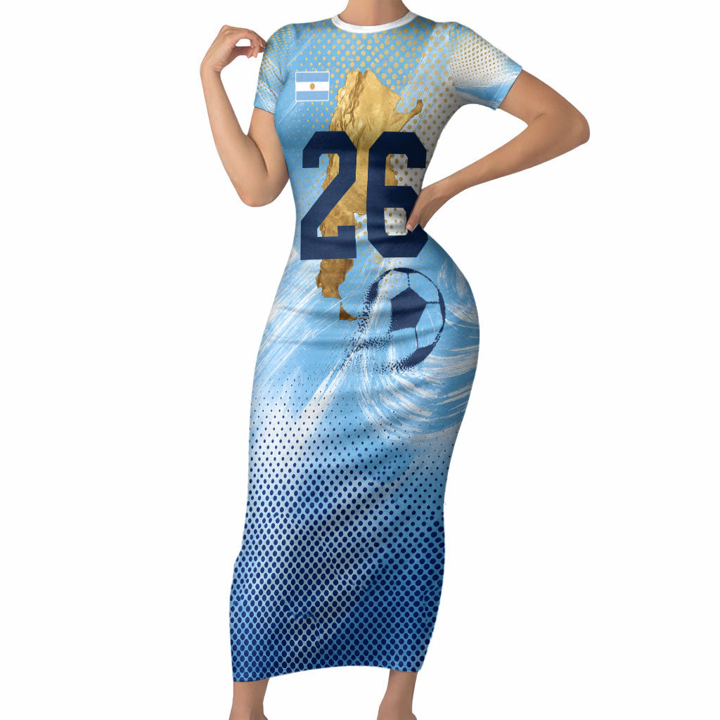 Argentina Football Land Of Champions Short Sleeve Bodycon Dress Halftone Dot Jaguar Mascot National Map