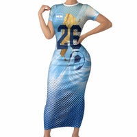 Argentina Football Land Of Champions Short Sleeve Bodycon Dress Halftone Dot Jaguar Mascot National Map