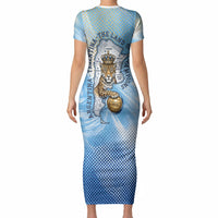 Argentina Football Land Of Champions Short Sleeve Bodycon Dress Halftone Dot Jaguar Mascot National Map