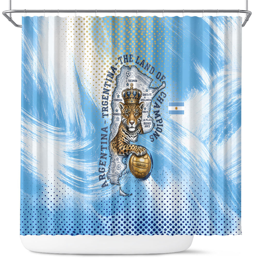 Argentina Football Land Of Champions Shower Curtain Halftone Dot Jaguar Mascot National Map