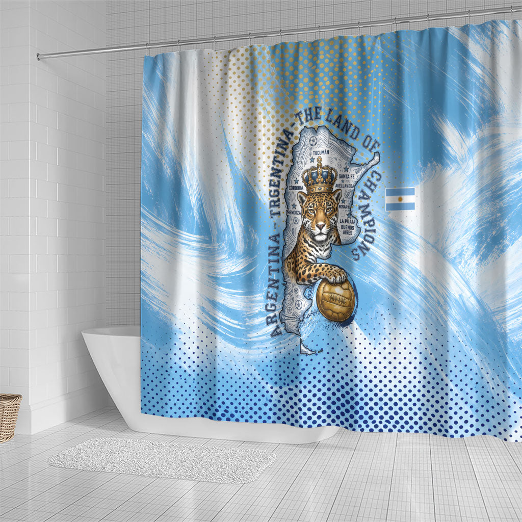 Argentina Football Land Of Champions Shower Curtain Halftone Dot Jaguar Mascot National Map