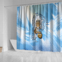 Argentina Football Land Of Champions Shower Curtain Halftone Dot Jaguar Mascot National Map