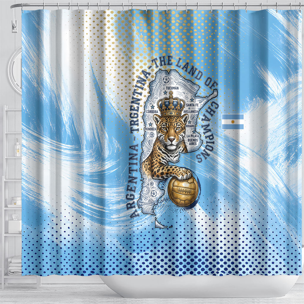 Argentina Football Land Of Champions Shower Curtain Halftone Dot Jaguar Mascot National Map