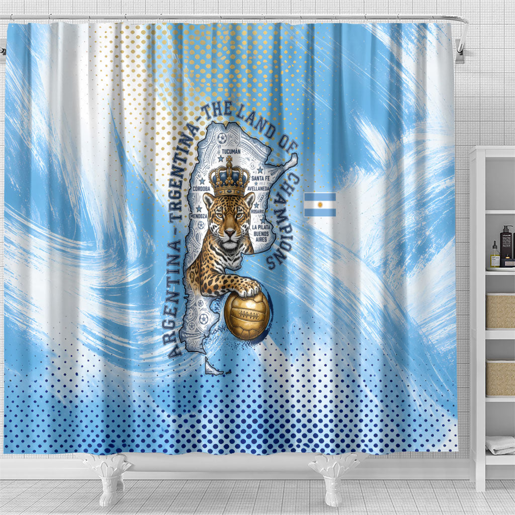 Argentina Football Land Of Champions Shower Curtain Halftone Dot Jaguar Mascot National Map