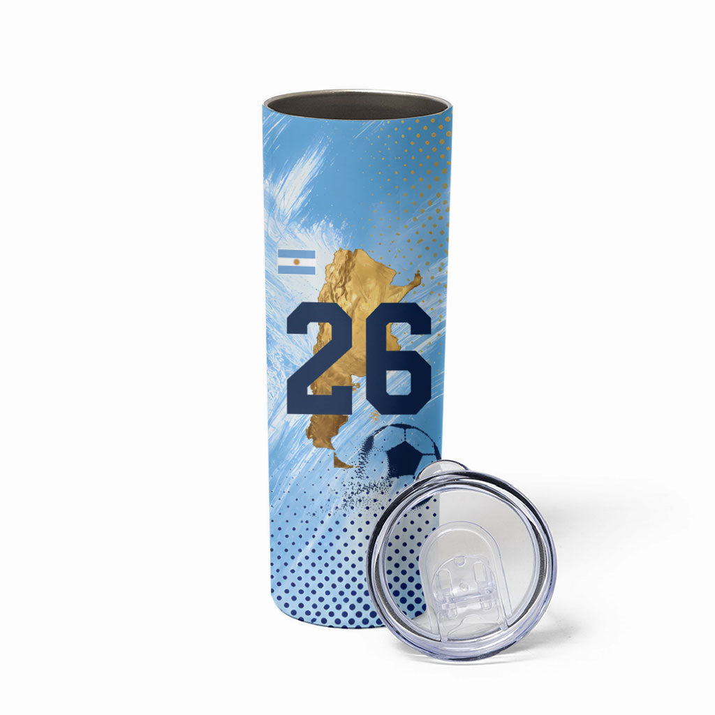 Argentina Football Land Of Champions Skinny Tumbler Halftone Dot Jaguar Mascot National Map
