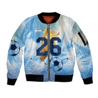 Argentina Football Land Of Champions Sleeve Zip Bomber Jacket Halftone Dot Jaguar Mascot National Map